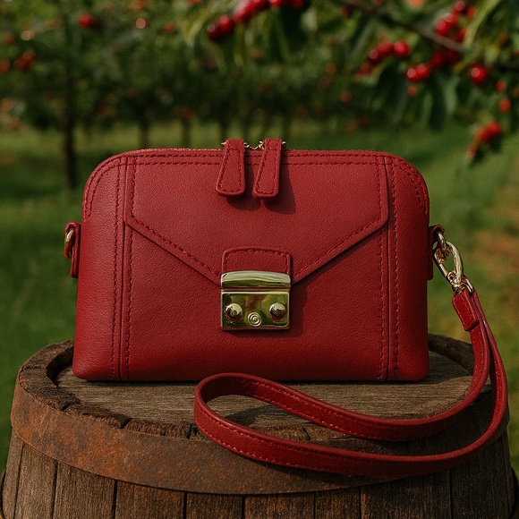 Furla Cabernet Red Leather Bonnie Convertible Clutch/Shoulder Bag/Crossbody Bag